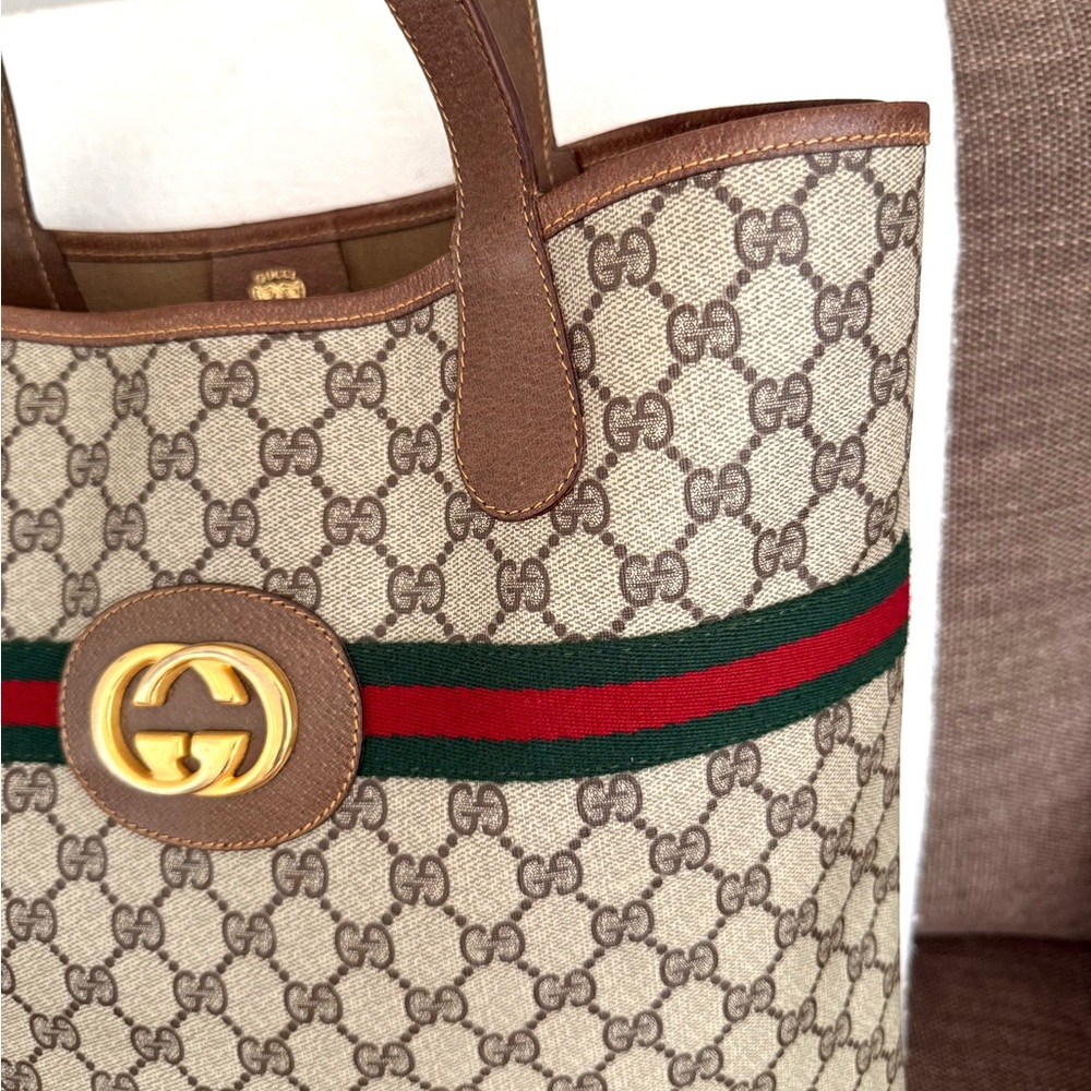 Authentic Gucci brown monogram coated canvas large tote bag leather trims - Picture 6 of 16